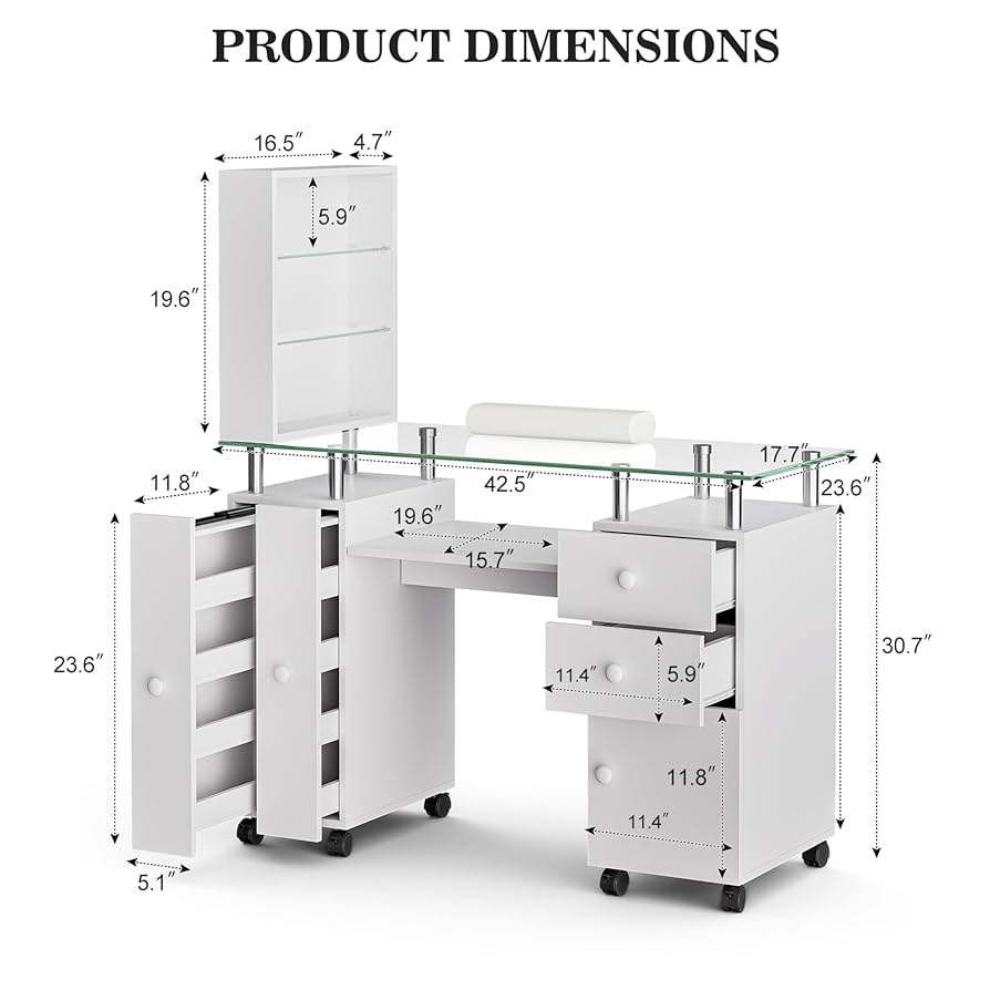 Amazon.com: Paddie Manicure Table, Glass Top Nail Tech Table